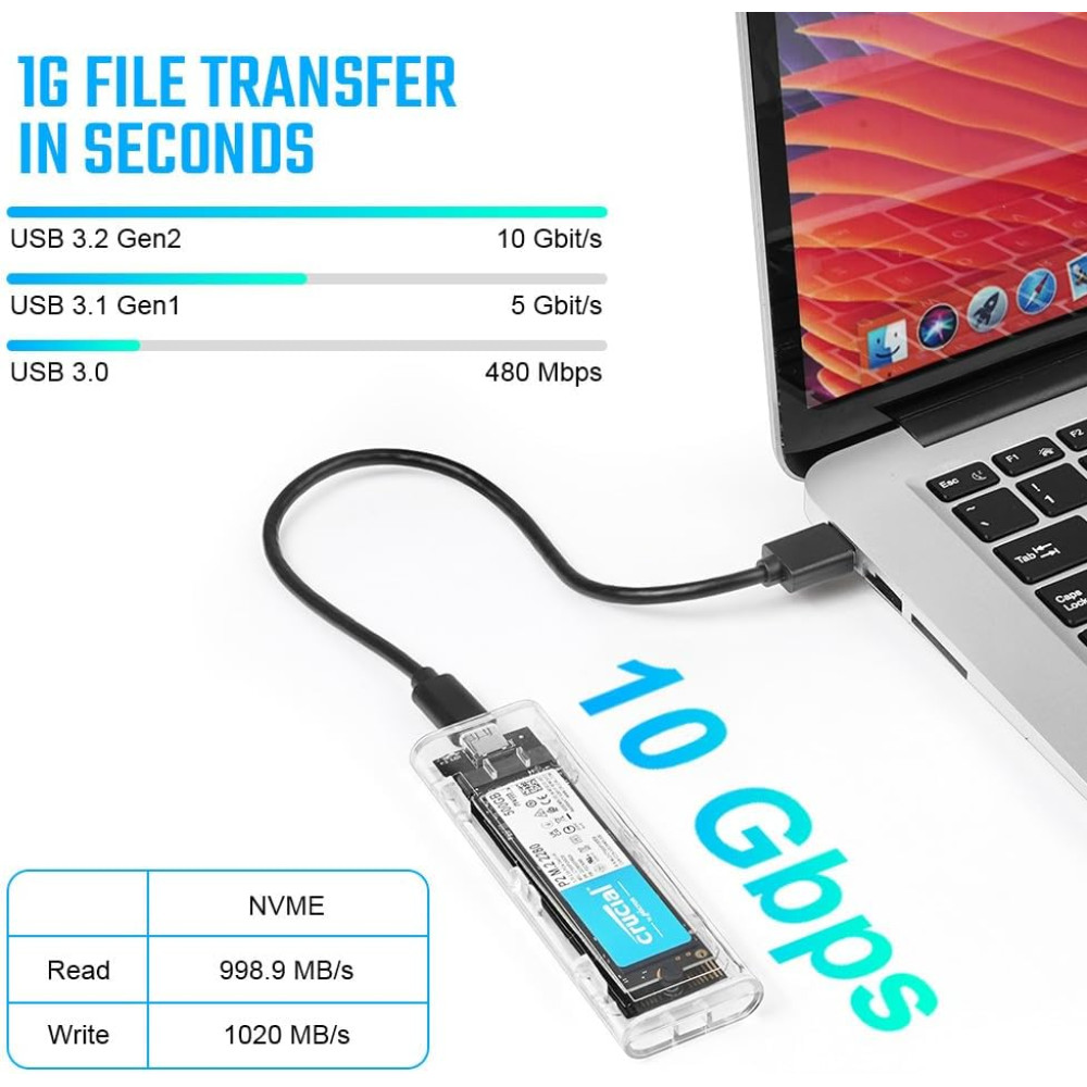 Корпус для SSD M2 NVMe AXFEE USB Type C 10 Гбит с поддержкой 2230 2242 2260 2280 без SSD